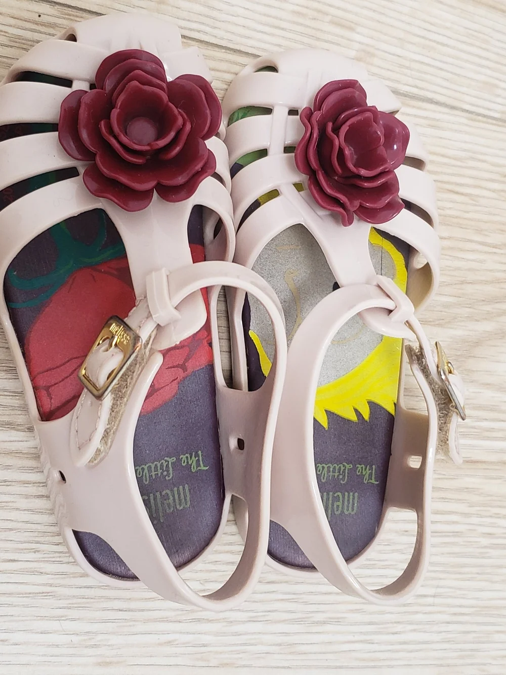 Mini Melissa Kids Pink Jelly Sandals with Burgundy Flower